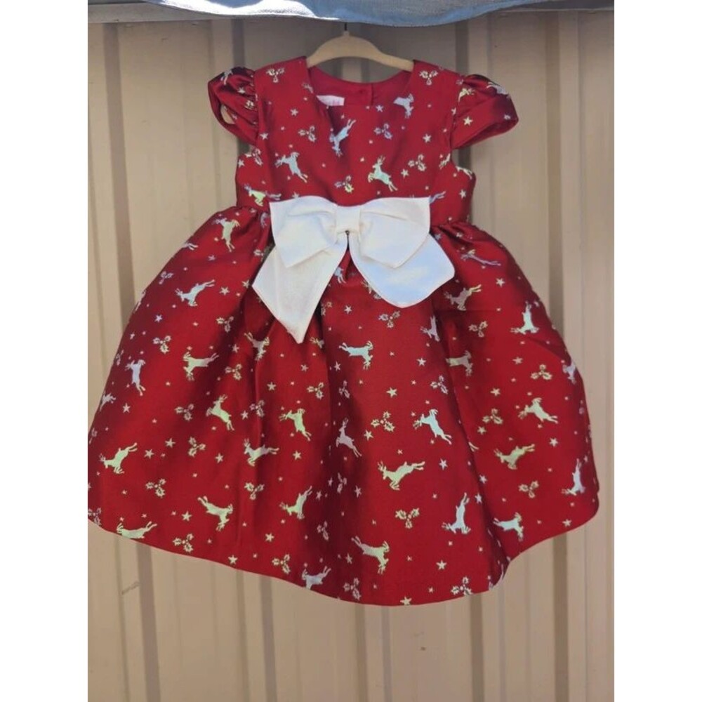 Bonnie Jean Red Metallic Reindeer Holiday Dress 3T